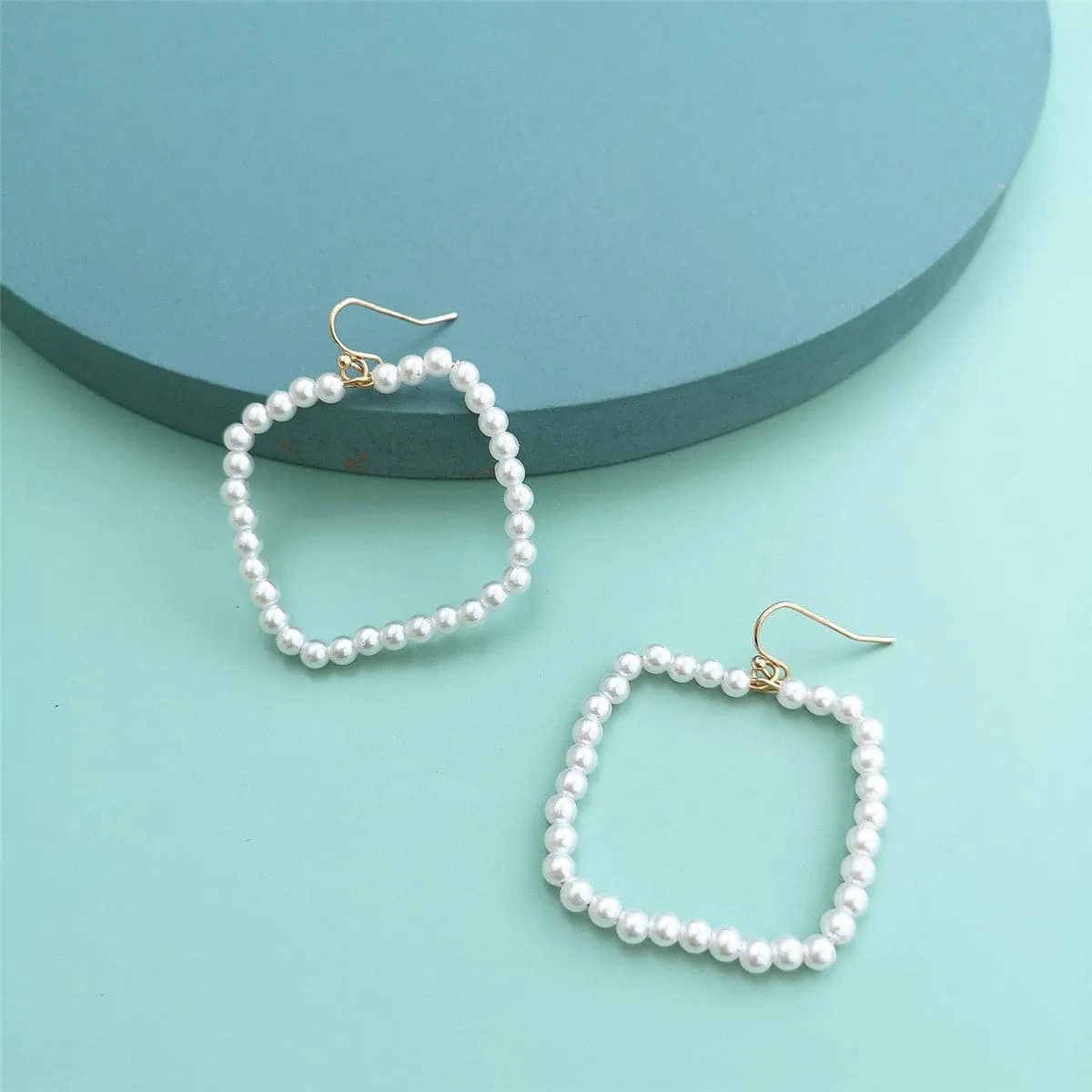 Pearl & 18K Gold-Plated Open Square Drop Earrings