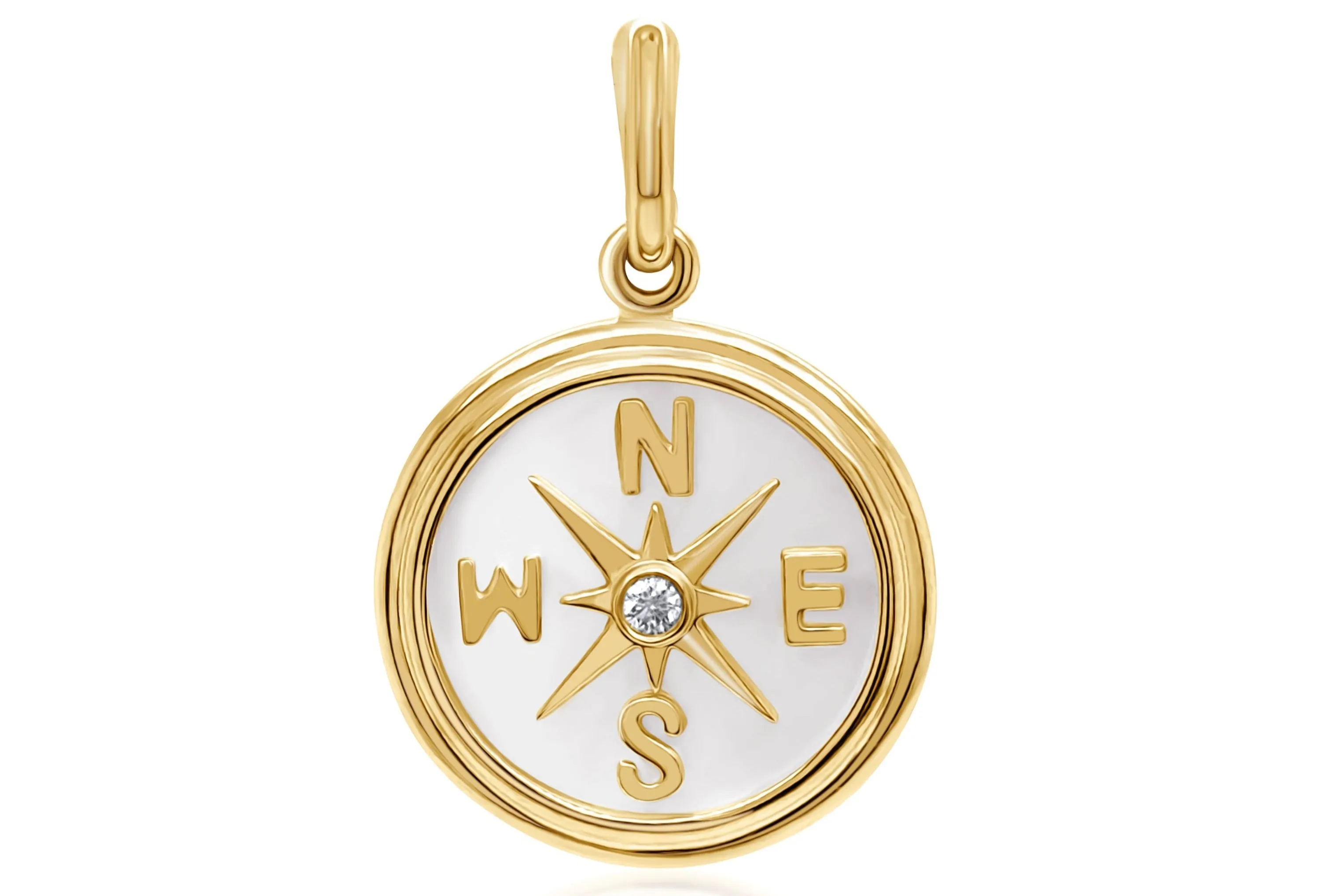Pendant 14kt Gold Mother of Pearl Compass