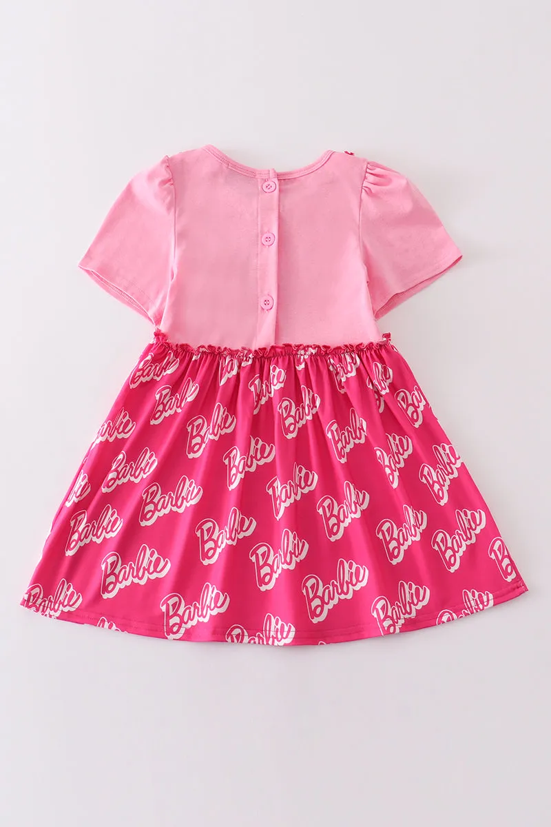 Pink barbie embroidery print dress