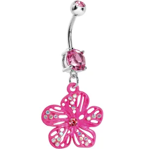 Pink Gem Aurora Hibiscus Flower Belly Ring