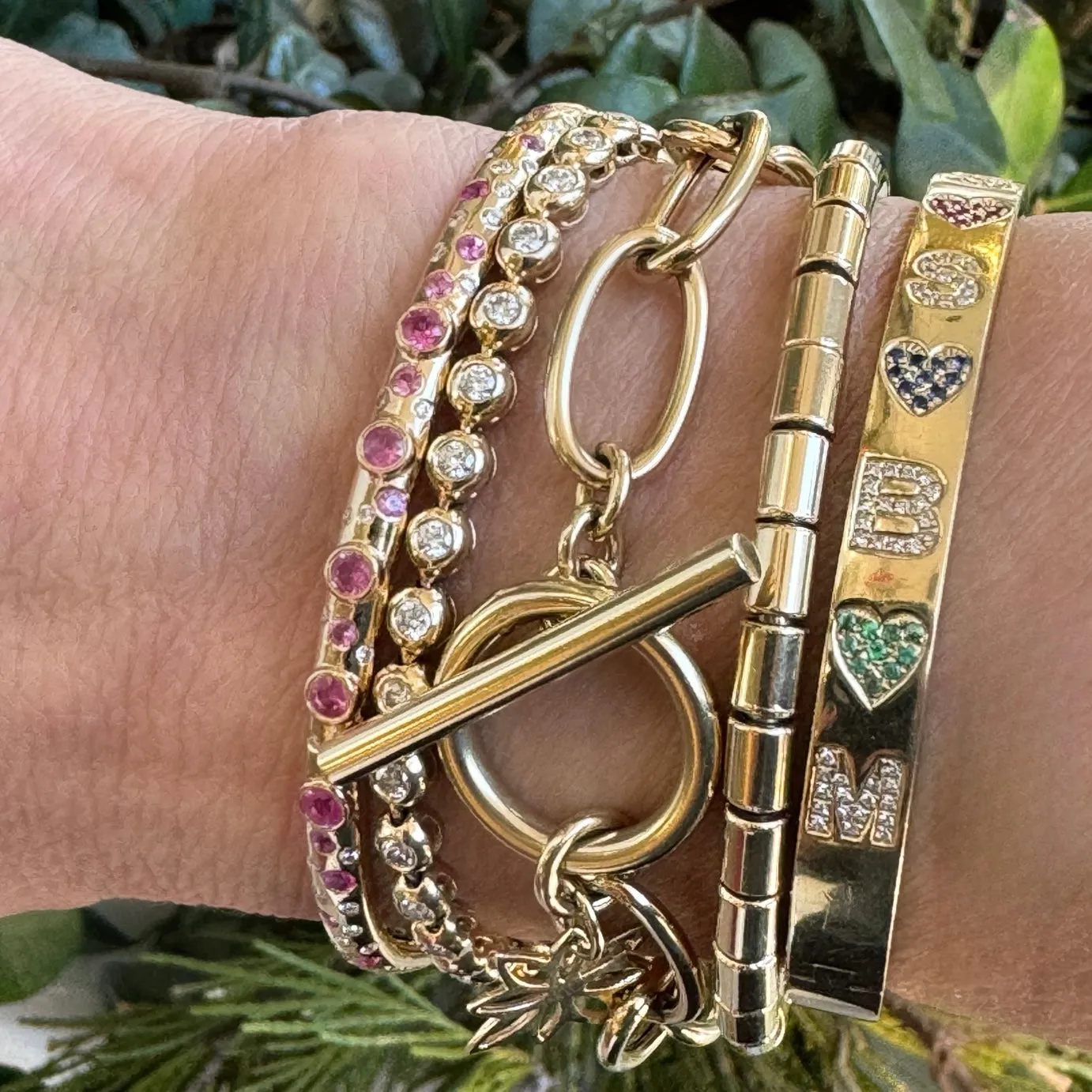 Pink Sapphire & Diamond Scatter Bangle