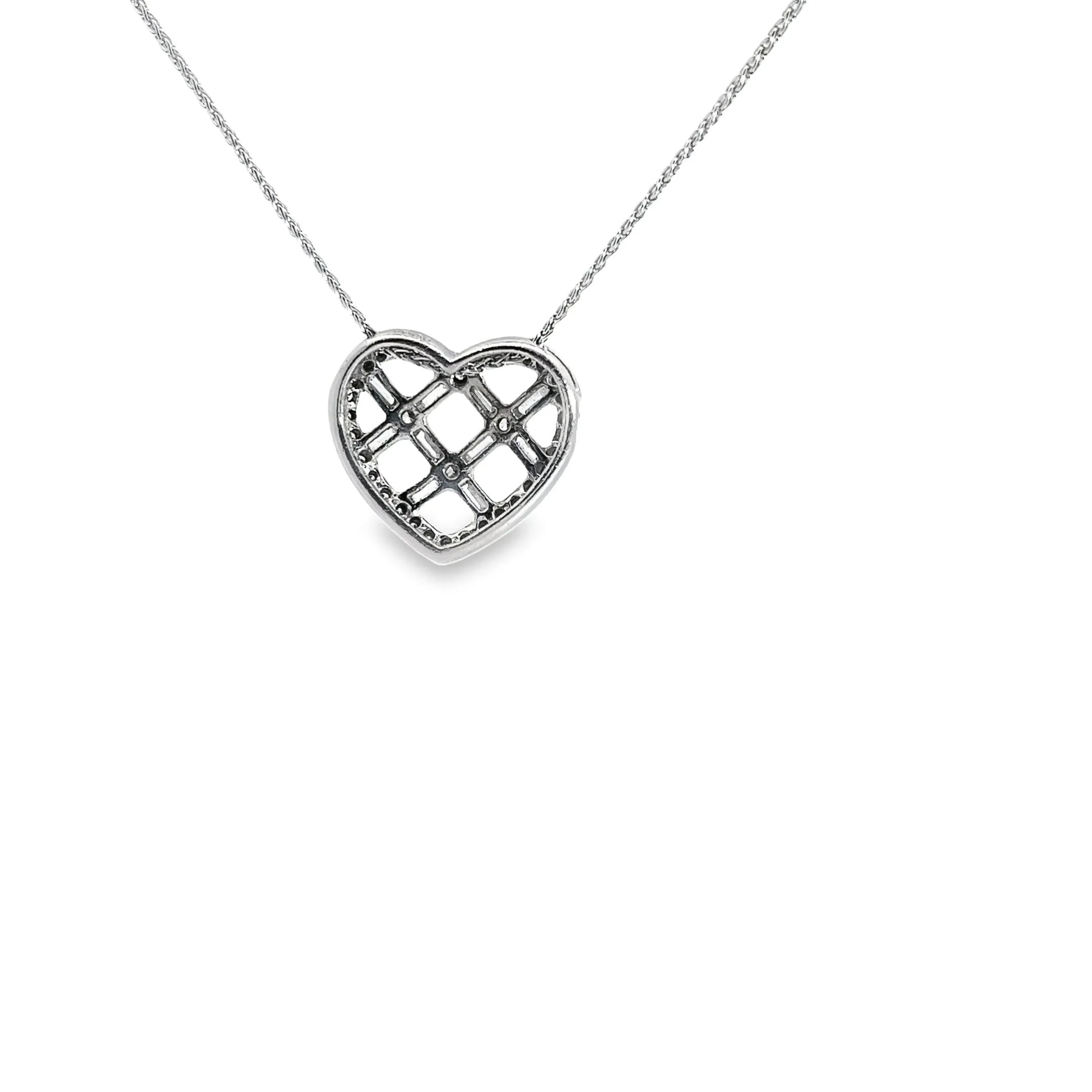 Platinum 1.13ct F VS2 Round and Baguette Diamond Heart necklace