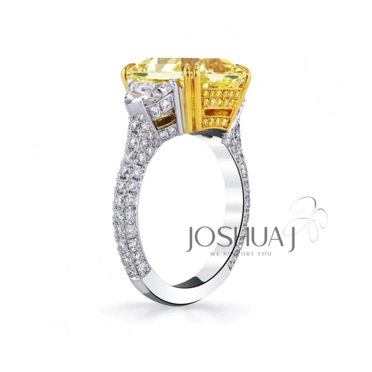 Platinum & 18K Yellow gold Intense Yellow Diamond 6.75ct Ring