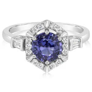 Platinum Ceylon Sapphire/Diamond Ring