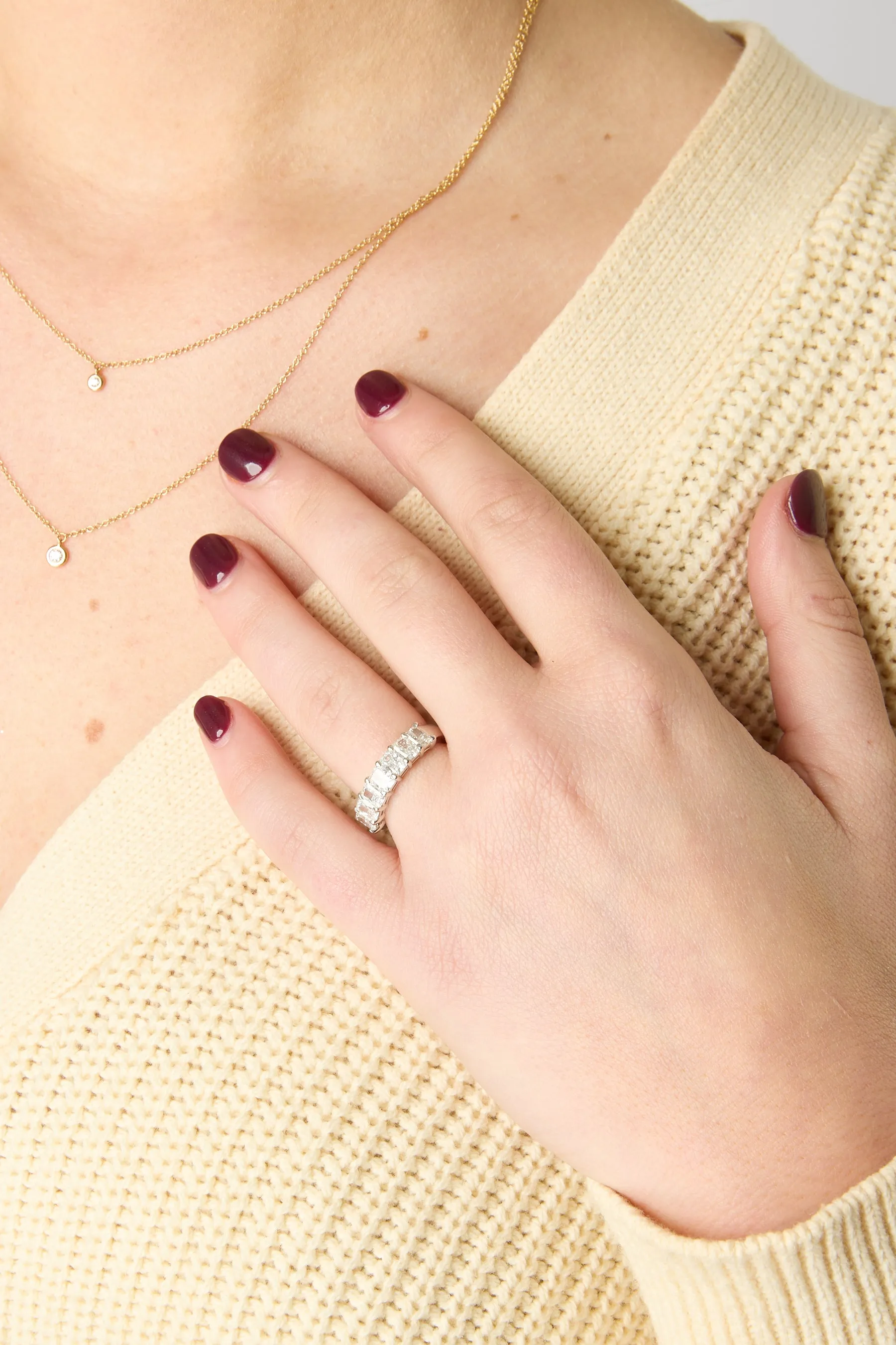 Platinum Emerald Cut Diamond Halfway Band