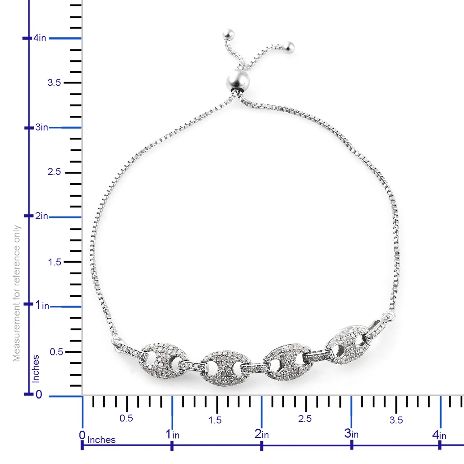 Platinum over Sterling Silver 1.00ct White Diamond Coffee Link Adjustable Bracelet