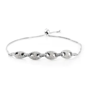 Platinum over Sterling Silver 1.00ct White Diamond Coffee Link Adjustable Bracelet