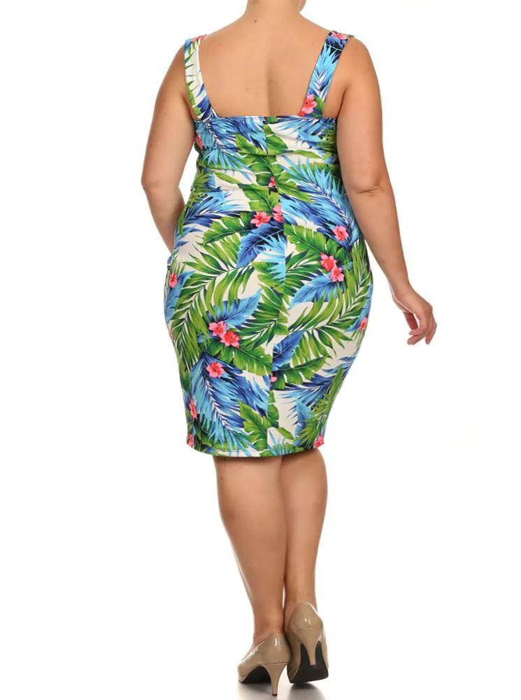 Plus Size Tropical Heaven Blue Dress