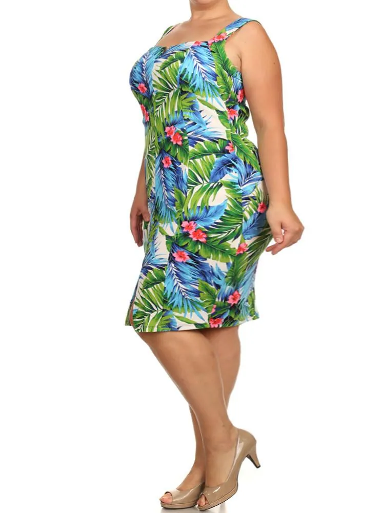 Plus Size Tropical Heaven Blue Dress