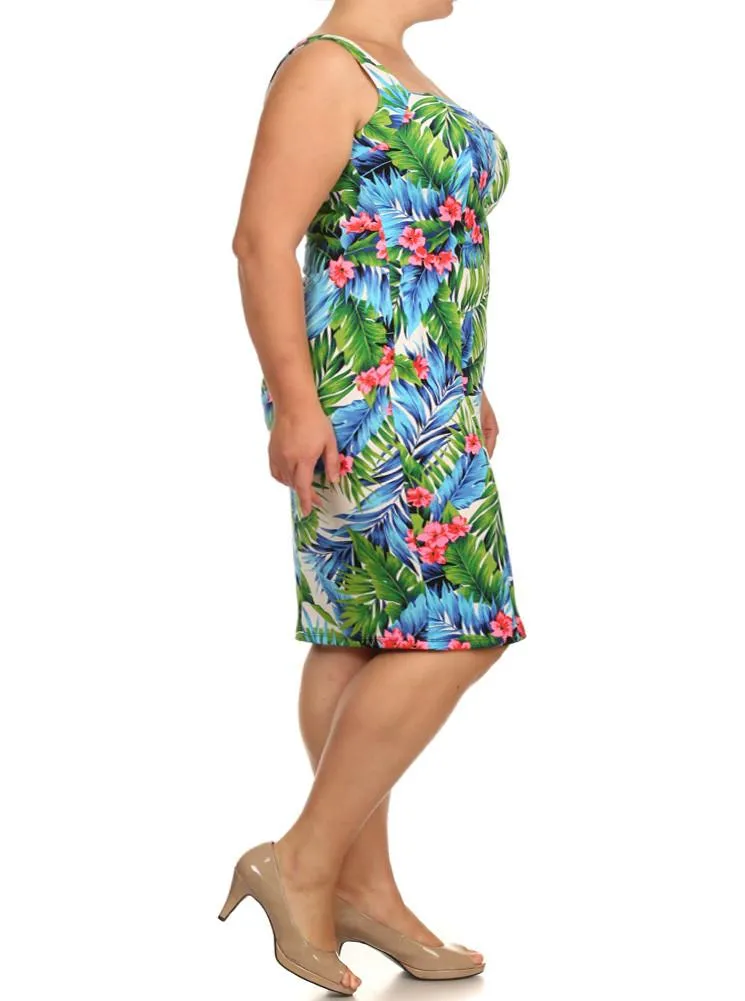 Plus Size Tropical Heaven Blue Dress
