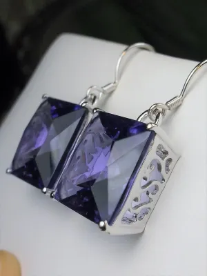 Purple Amethyst Earrings, Silver Art Nouveau Filigree, Vintage Style Jewelry #E45