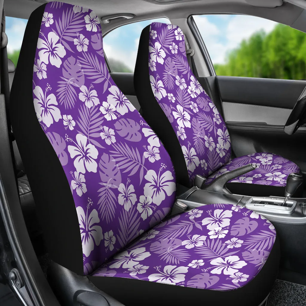 Purple With White Hibiscus Flowers Car Seat Covers Seat protectors Set of 2