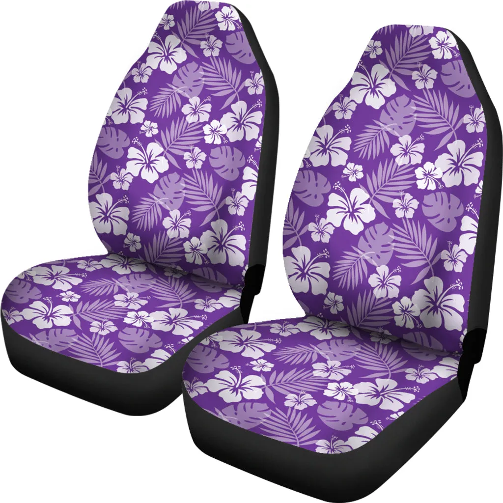 Purple With White Hibiscus Flowers Car Seat Covers Seat protectors Set of 2