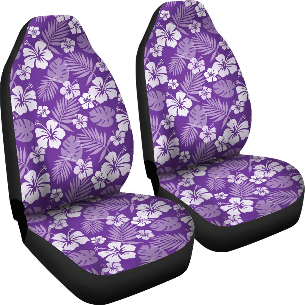 Purple With White Hibiscus Flowers Car Seat Covers Seat protectors Set of 2