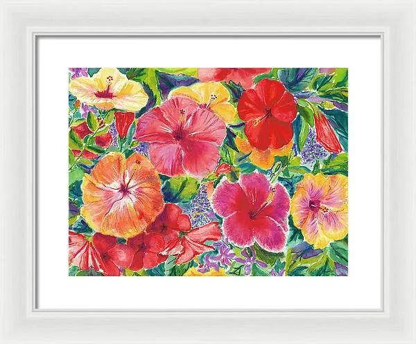 "Hibiscus Impressions" Tropical Hawaii Flowers - Framed Print