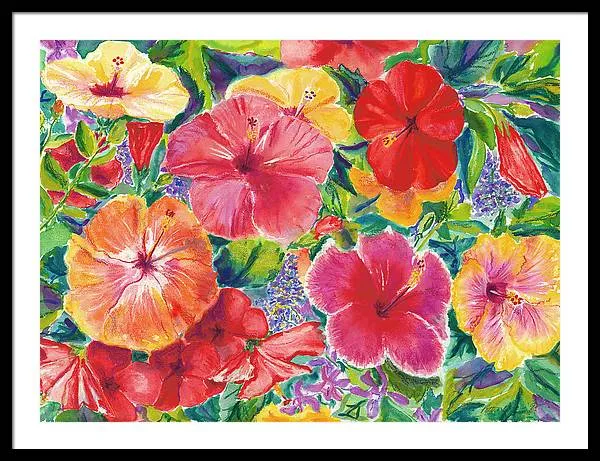 "Hibiscus Impressions" Tropical Hawaii Flowers - Framed Print