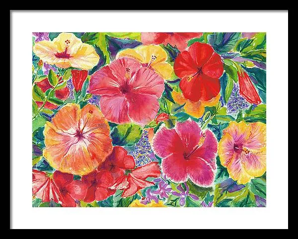 "Hibiscus Impressions" Tropical Hawaii Flowers - Framed Print