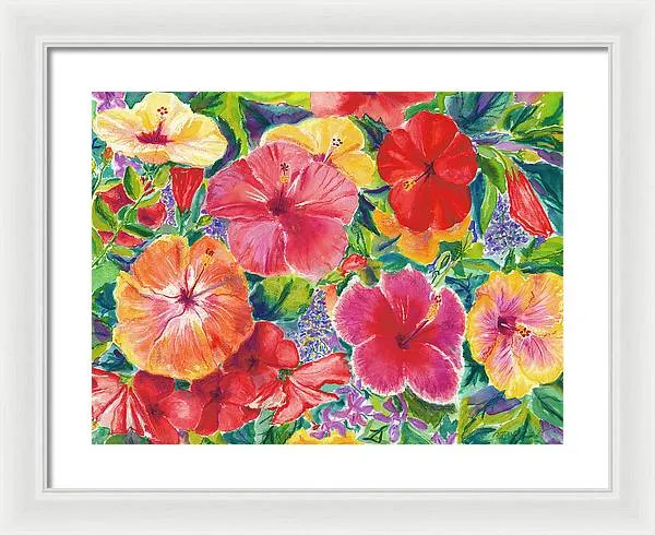 "Hibiscus Impressions" Tropical Hawaii Flowers - Framed Print