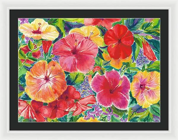 "Hibiscus Impressions" Tropical Hawaii Flowers - Framed Print