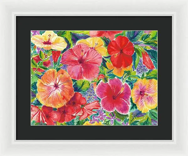 "Hibiscus Impressions" Tropical Hawaii Flowers - Framed Print