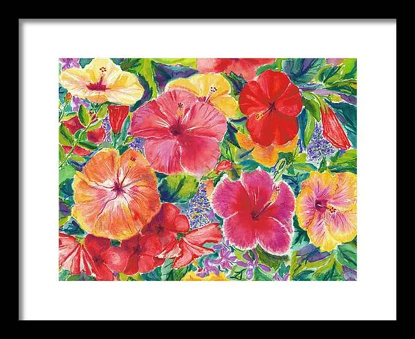 "Hibiscus Impressions" Tropical Hawaii Flowers - Framed Print