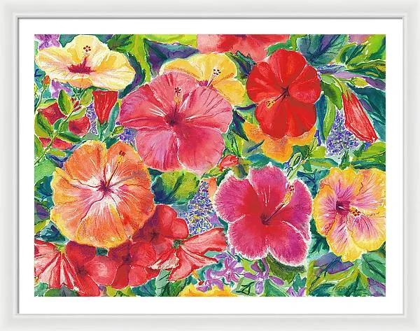 "Hibiscus Impressions" Tropical Hawaii Flowers - Framed Print