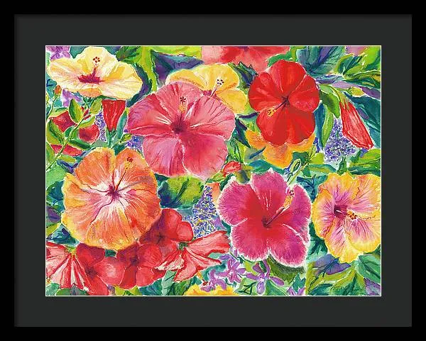 "Hibiscus Impressions" Tropical Hawaii Flowers - Framed Print