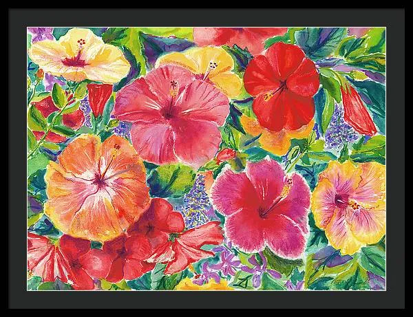 "Hibiscus Impressions" Tropical Hawaii Flowers - Framed Print