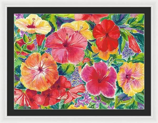 "Hibiscus Impressions" Tropical Hawaii Flowers - Framed Print