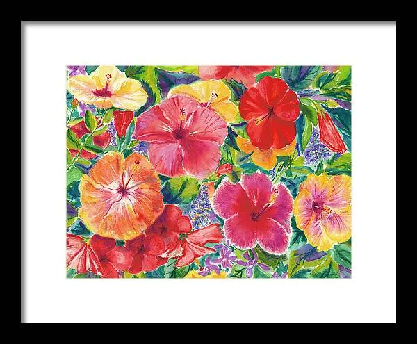 "Hibiscus Impressions" Tropical Hawaii Flowers - Framed Print