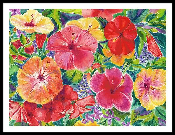 "Hibiscus Impressions" Tropical Hawaii Flowers - Framed Print