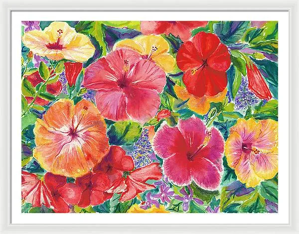 "Hibiscus Impressions" Tropical Hawaii Flowers - Framed Print