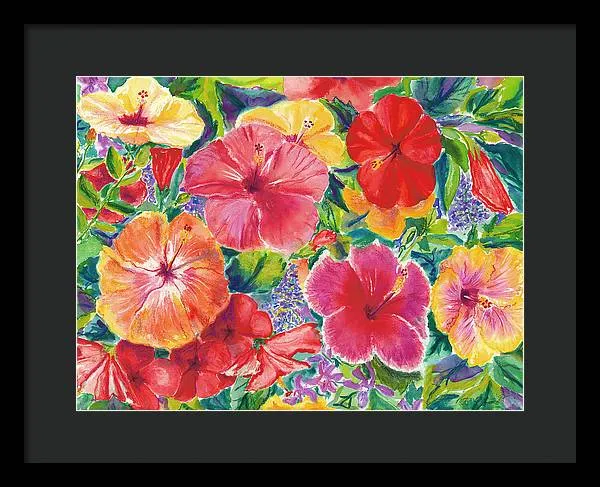 "Hibiscus Impressions" Tropical Hawaii Flowers - Framed Print