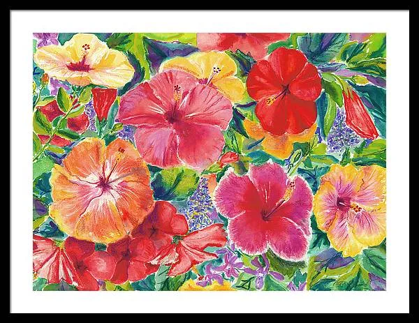 "Hibiscus Impressions" Tropical Hawaii Flowers - Framed Print