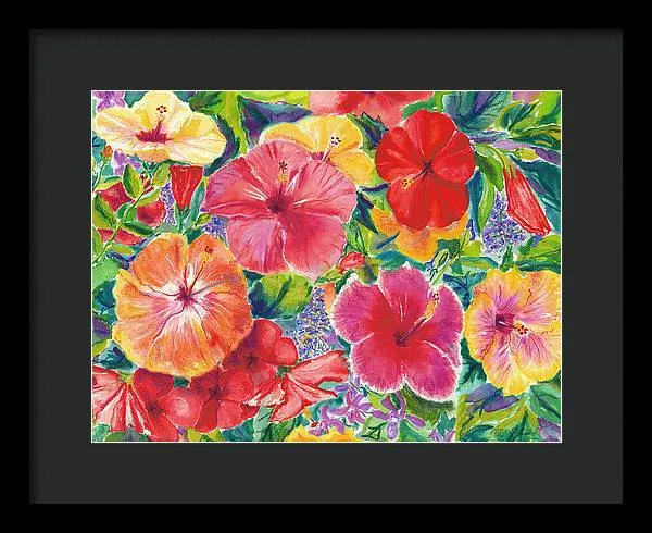 "Hibiscus Impressions" Tropical Hawaii Flowers - Framed Print