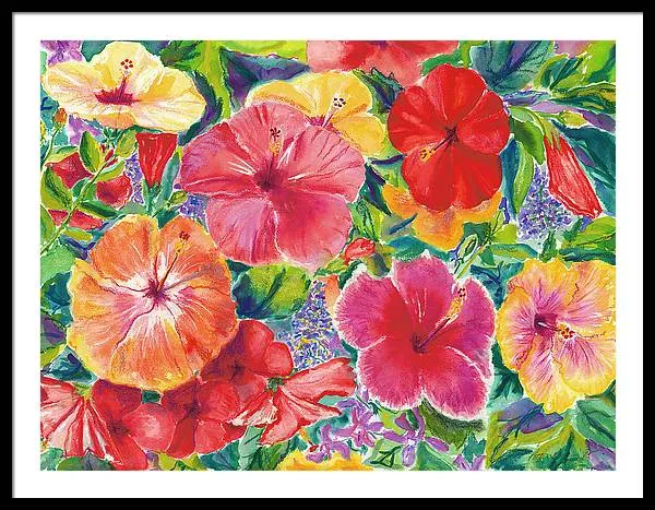 "Hibiscus Impressions" Tropical Hawaii Flowers - Framed Print