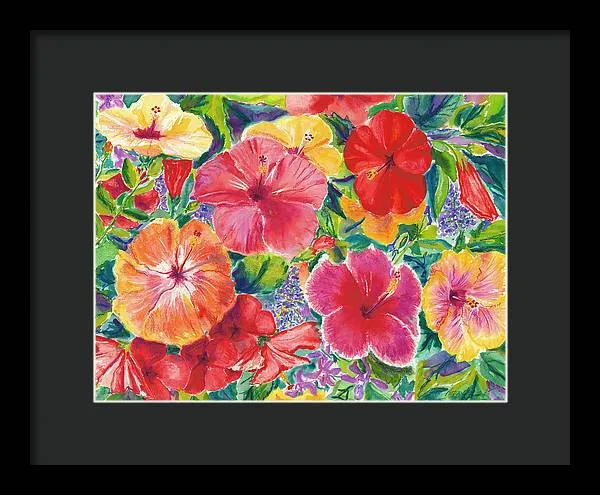 "Hibiscus Impressions" Tropical Hawaii Flowers - Framed Print