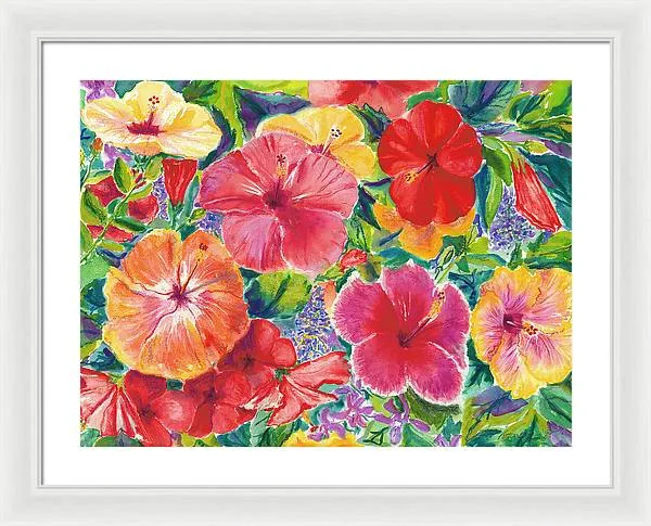 "Hibiscus Impressions" Tropical Hawaii Flowers - Framed Print