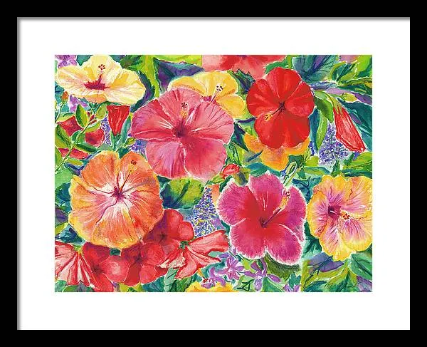 "Hibiscus Impressions" Tropical Hawaii Flowers - Framed Print