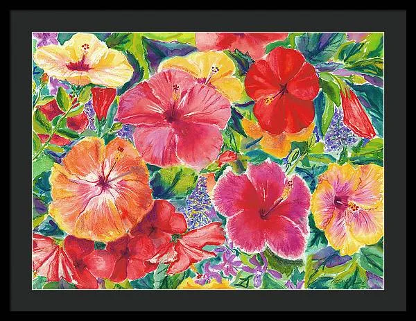 "Hibiscus Impressions" Tropical Hawaii Flowers - Framed Print