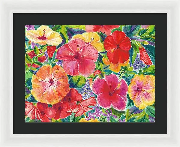 "Hibiscus Impressions" Tropical Hawaii Flowers - Framed Print