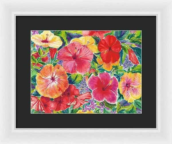 "Hibiscus Impressions" Tropical Hawaii Flowers - Framed Print