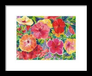 "Hibiscus Impressions" Tropical Hawaii Flowers - Framed Print