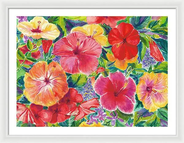 "Hibiscus Impressions" Tropical Hawaii Flowers - Framed Print
