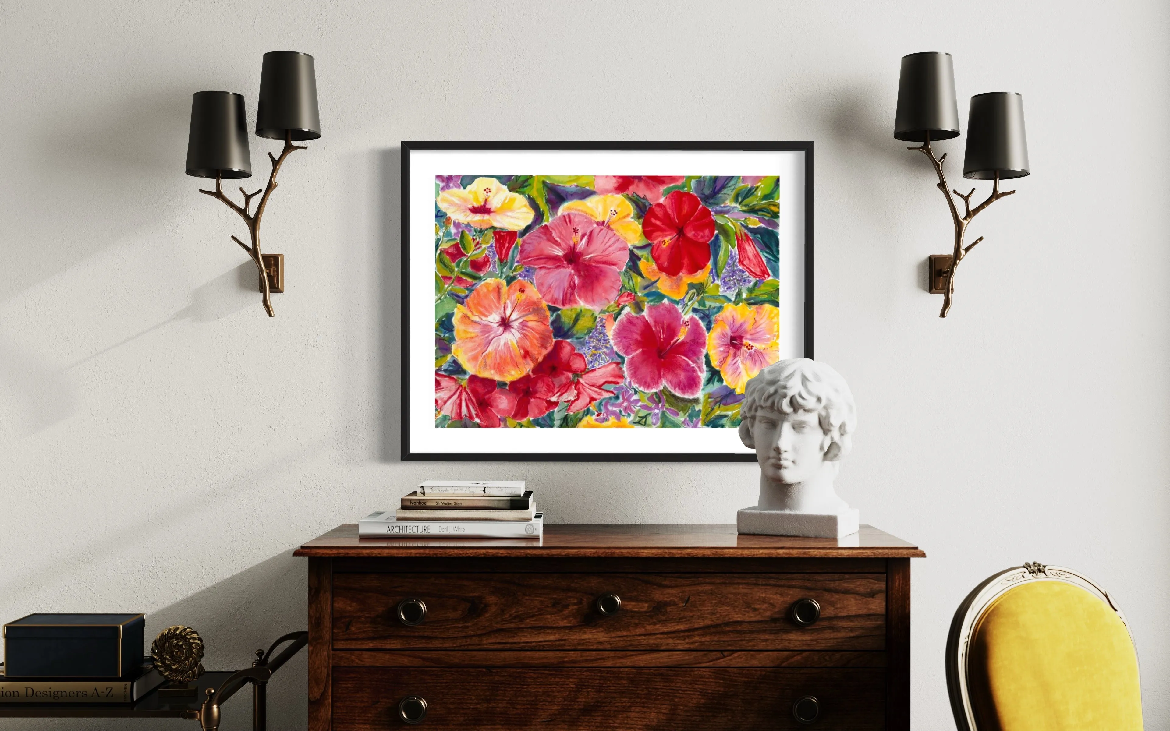 "Hibiscus Impressions" Tropical Hawaii Flowers - Framed Print