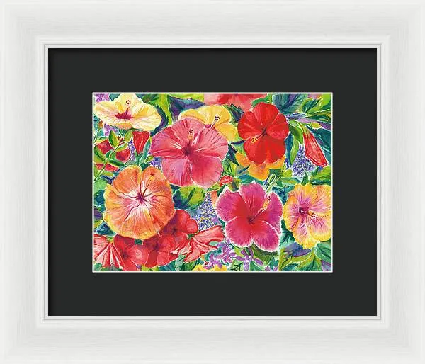 "Hibiscus Impressions" Tropical Hawaii Flowers - Framed Print