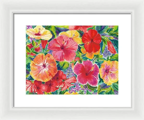 "Hibiscus Impressions" Tropical Hawaii Flowers - Framed Print