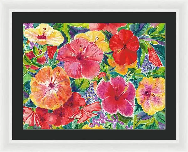 "Hibiscus Impressions" Tropical Hawaii Flowers - Framed Print
