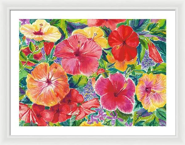 "Hibiscus Impressions" Tropical Hawaii Flowers - Framed Print