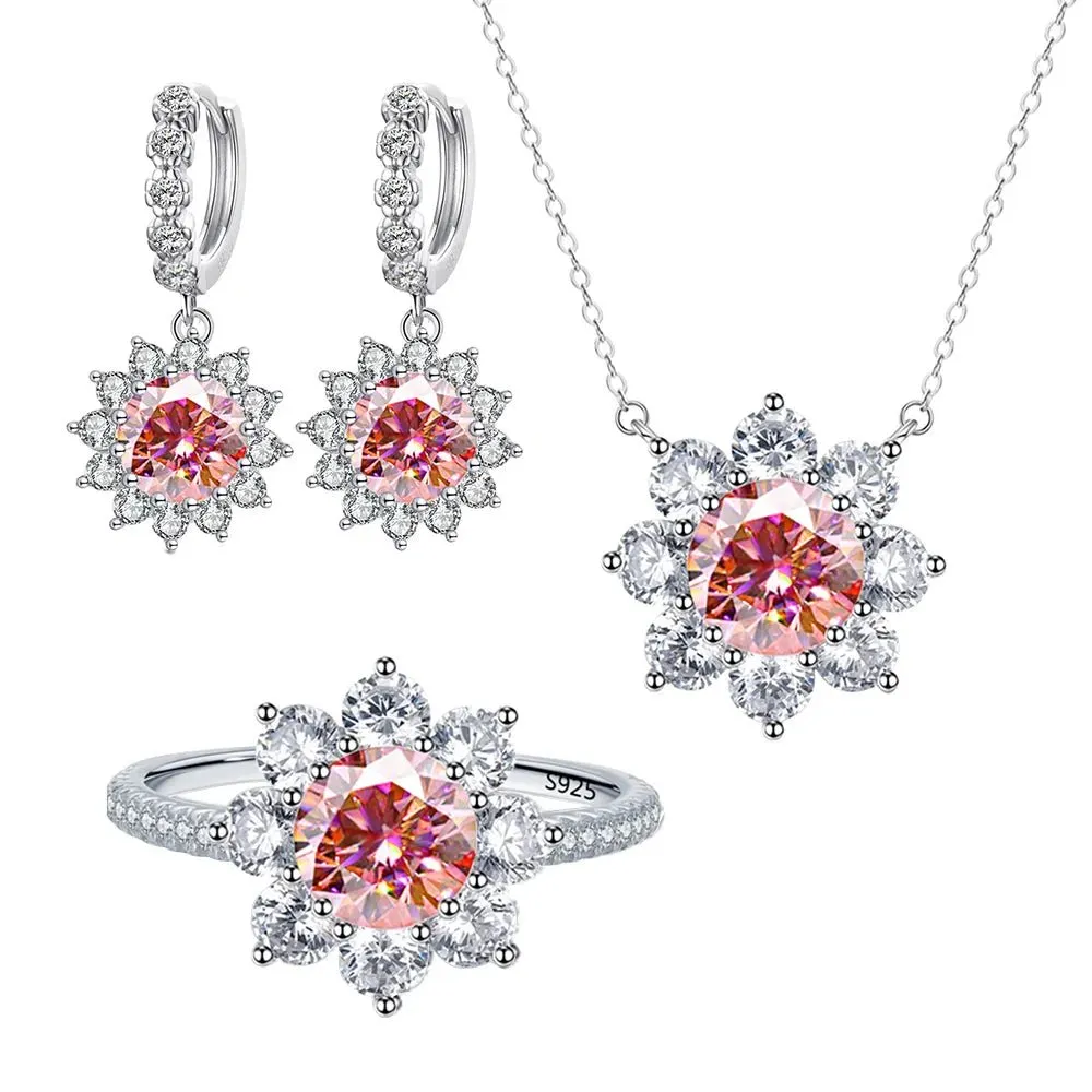 Red Diamond Jewelry Set with Sunflower Design